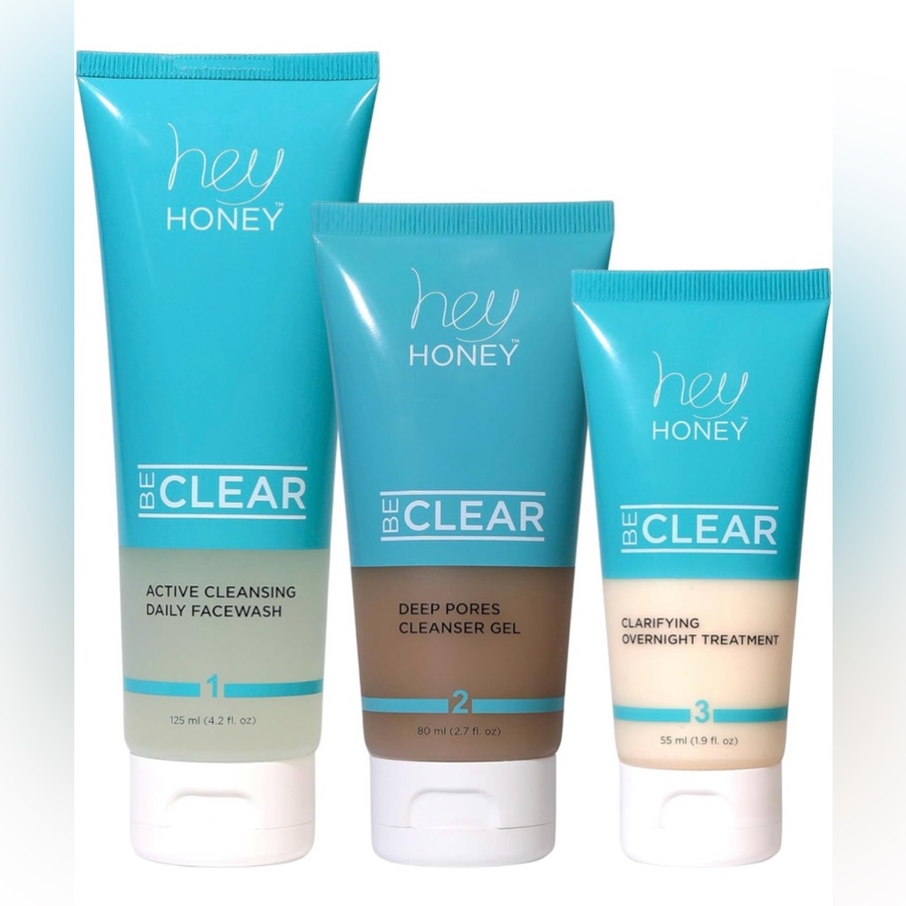Hey Honey “Be Clear” 3 Step Face Cleansing Gel, Face Wash & Overnight Treatment